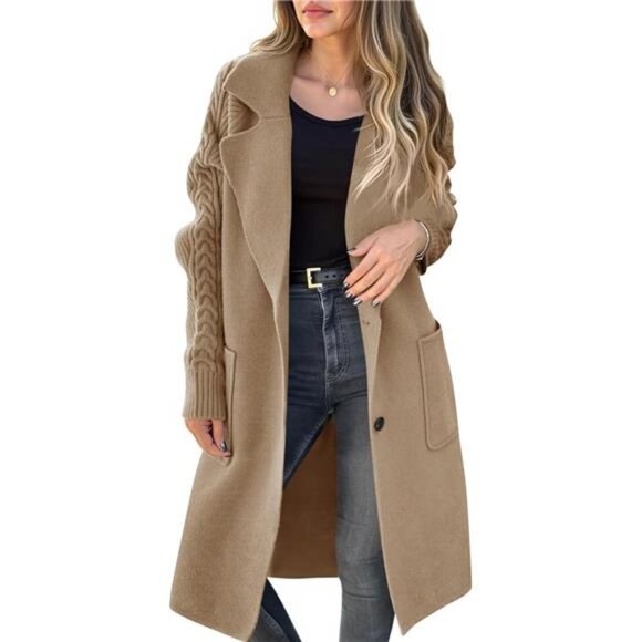 Womens Long Cardigan Sweaters Jackets Light Brown - Picture 1 of 6